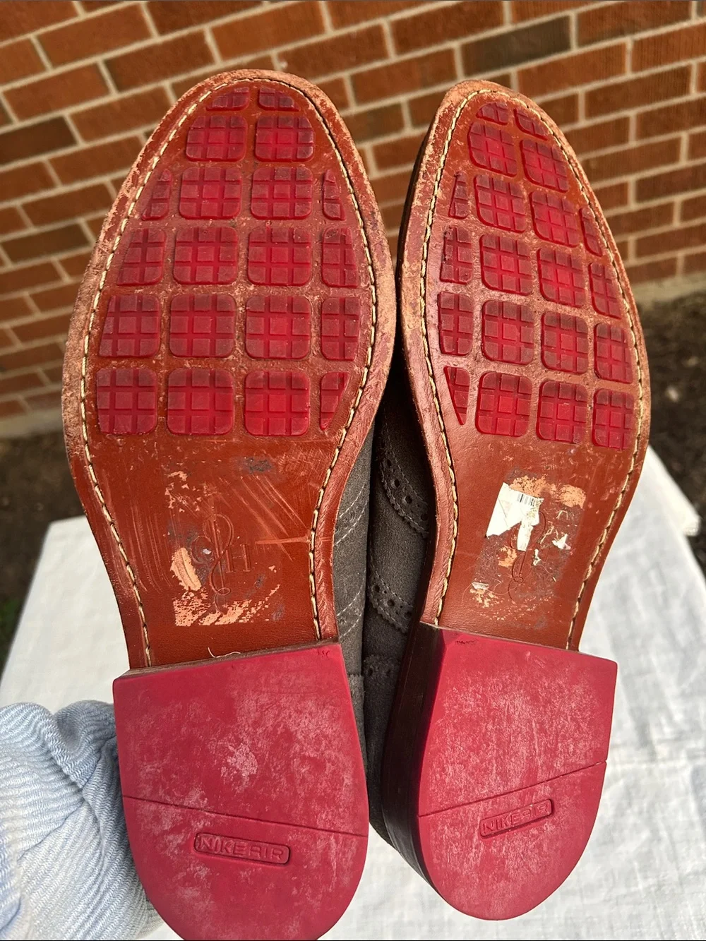 Cole Haan gray Suede Wingtip Oxfords with Red Laces